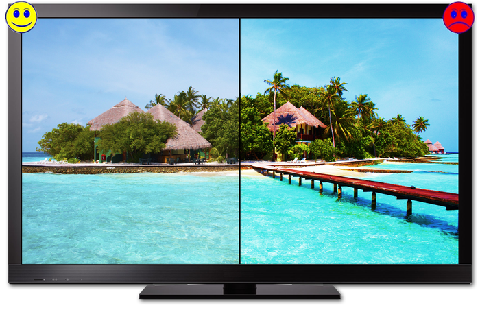 TV A/B Vergleich Splitbild Farbeinstellung Display